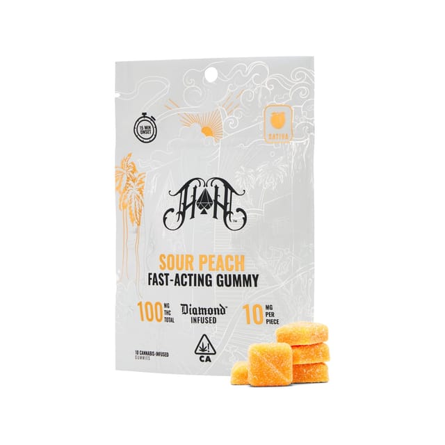 Sour Peach | Sativa | Fast-Acting Gummies | 100mg THC