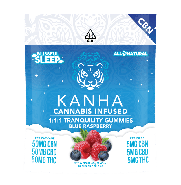 Tranquility Blue Raspberry | 1:1:1 THC:CBD:CBN Gummies