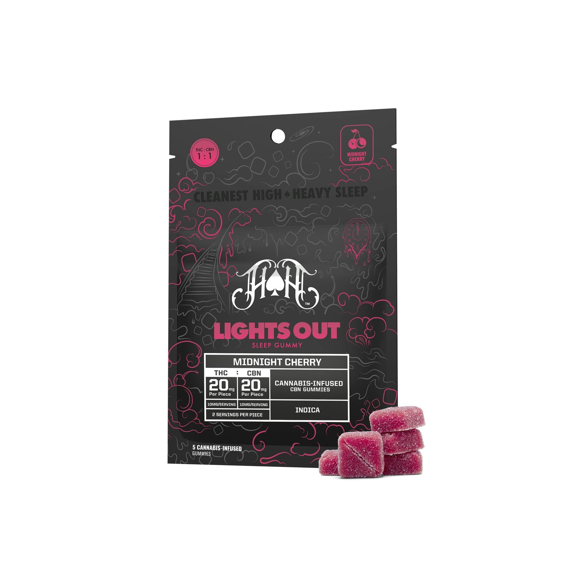 Lights Out Midnight Cherry 1:1 THC:CBN 100mg Gummies