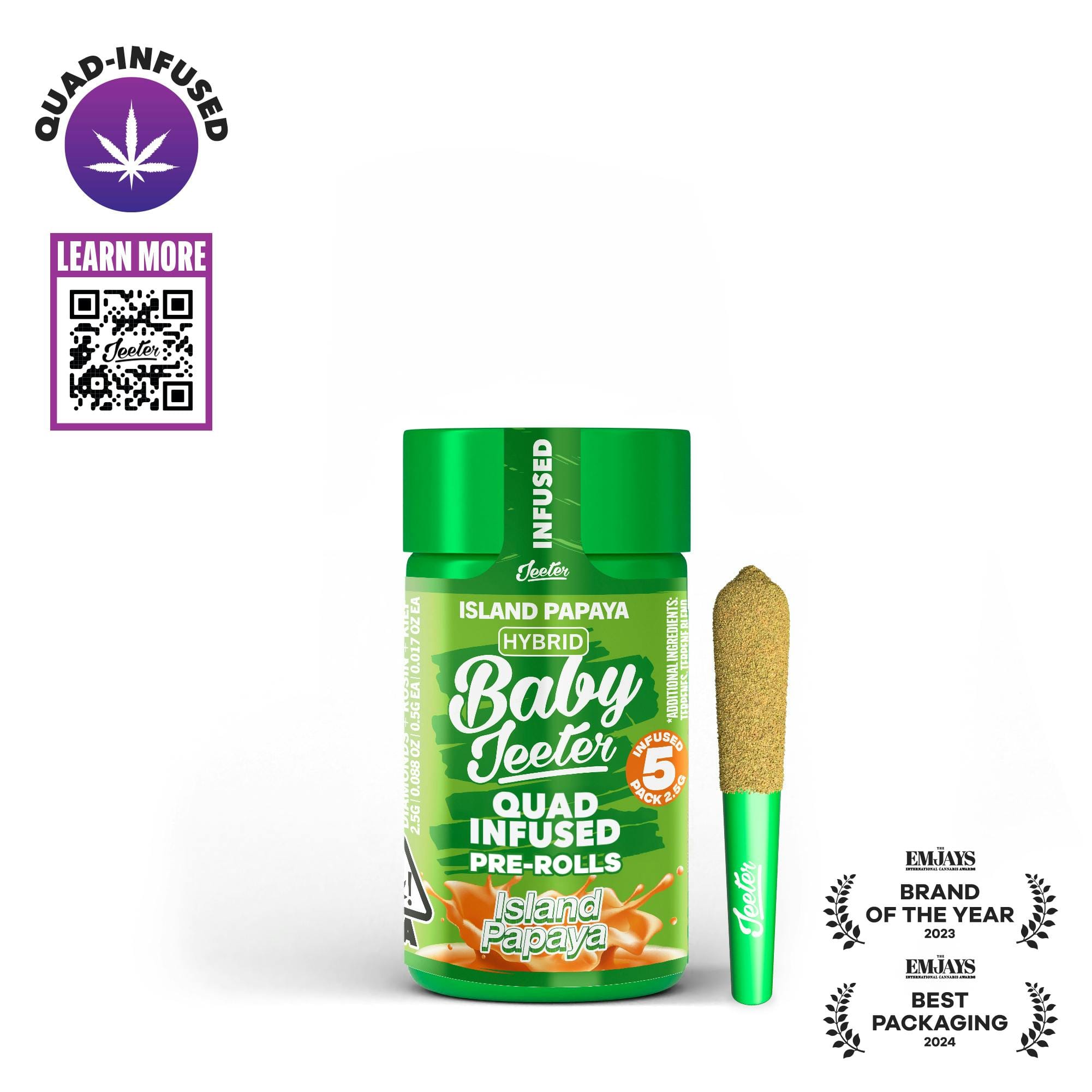 Island Papaya | 2.5g | .5g x 5 Baby Jeeter Rosin Infused Preroll Pack