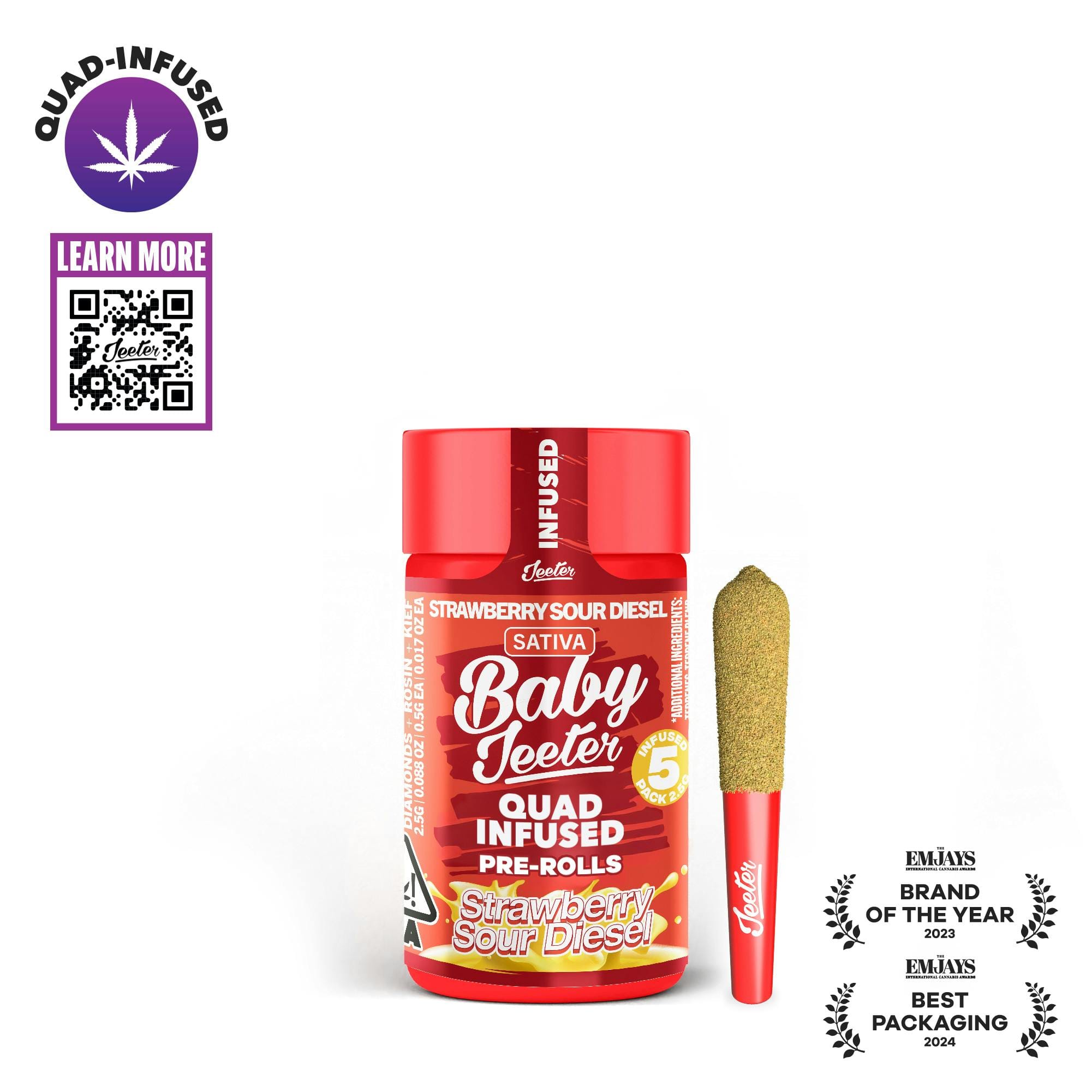 Strawberry Sour Diesel  | 2.5g | .5g x 5 Baby Jeeter Rosin Infused Preroll Pack