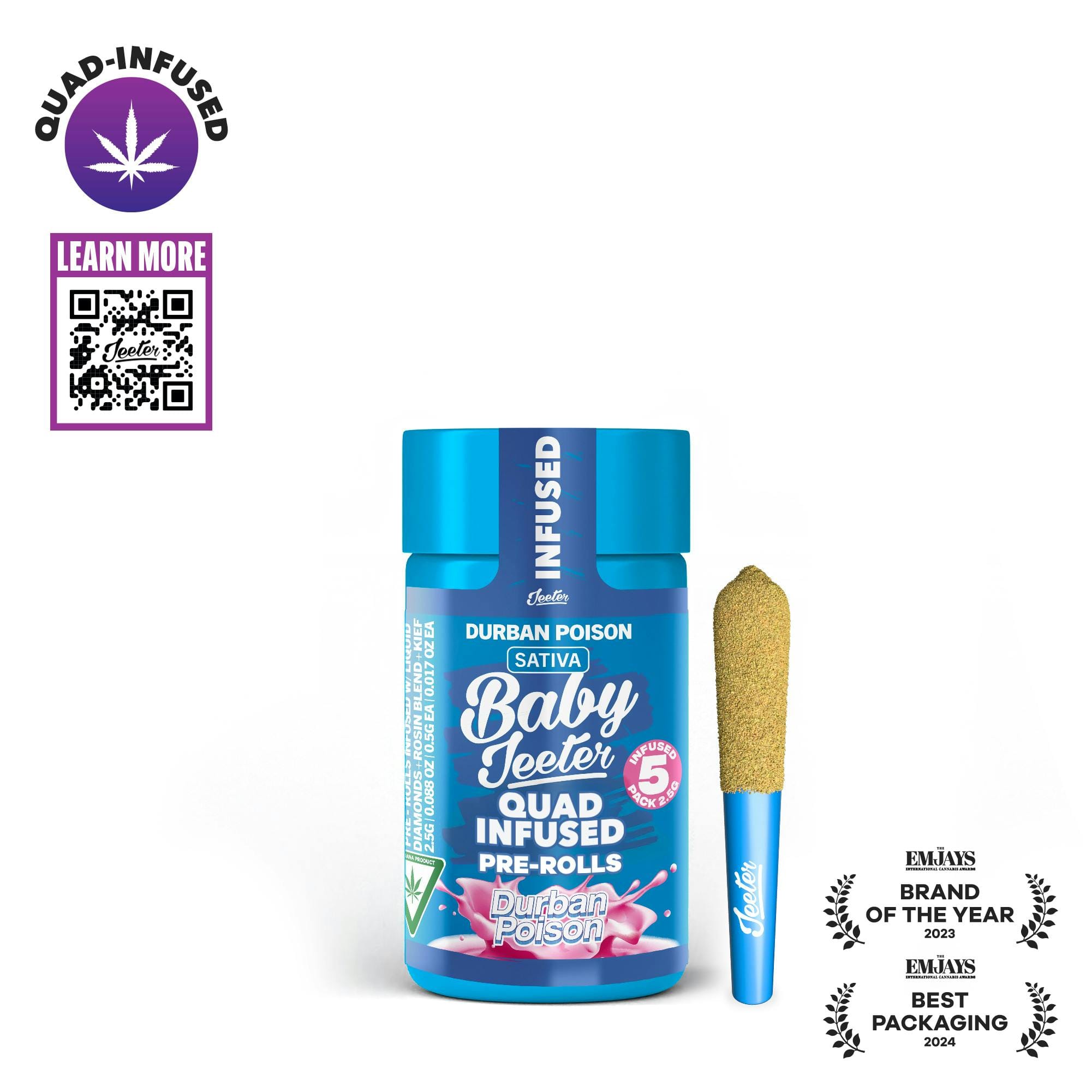 Durban Poison  | 2.5g | .5g x 5 Baby Jeeter Rosin Infused Preroll Pack