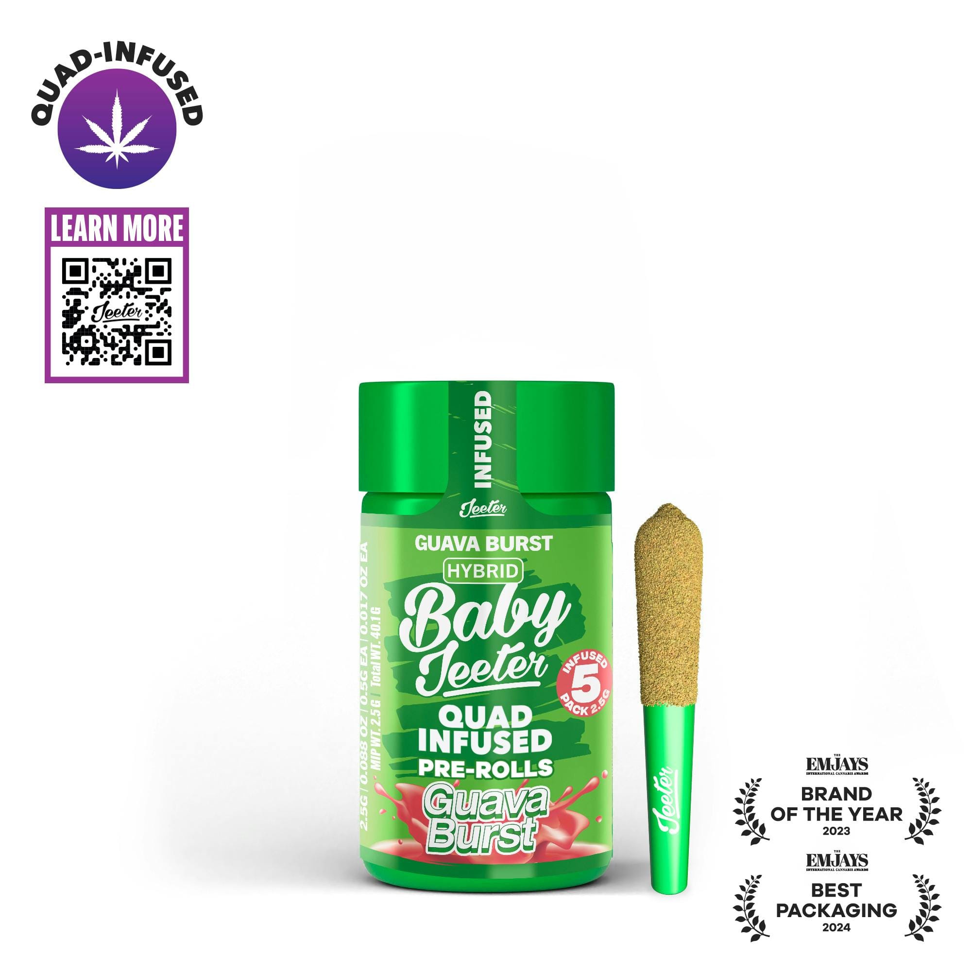 Guava Burst  | 2.5g | .5g x 5 Baby Jeeter Rosin Infused Preroll Pack