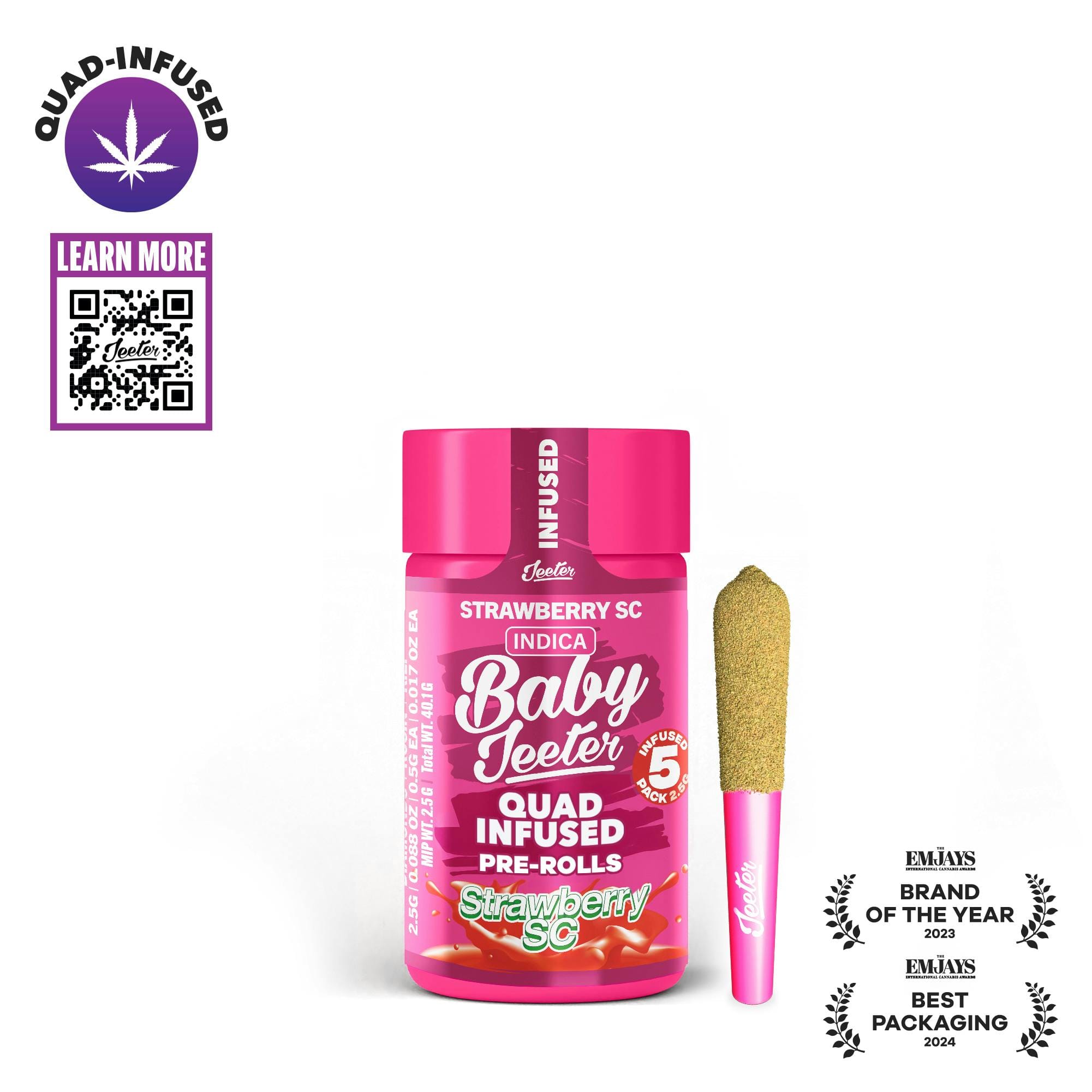 Strawberry SC  | 2.5g | .5g x 5 Baby Jeeter Rosin Infused Preroll Pack