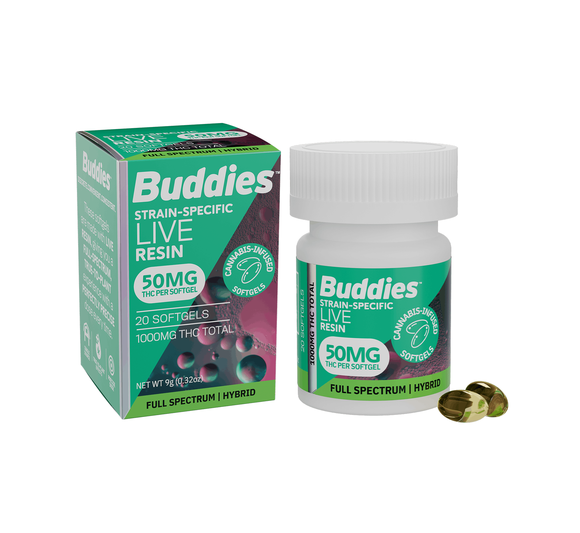Buddies Brand — Hybrid - 50mg - 20ct - 1000mg Live Resin Softgels