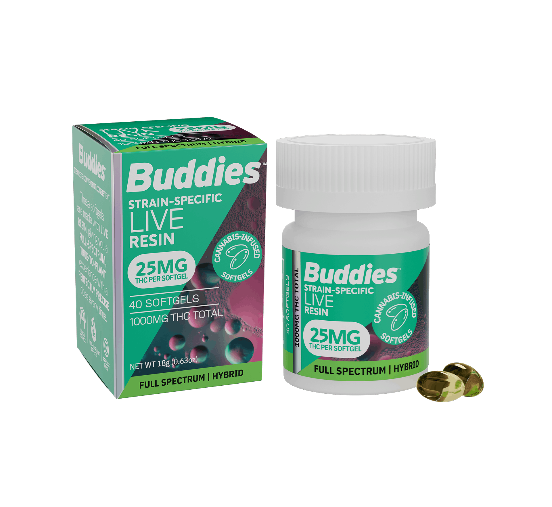Buddies Brand — Hybrid - Live Resin capsules - 25mg x 40ct